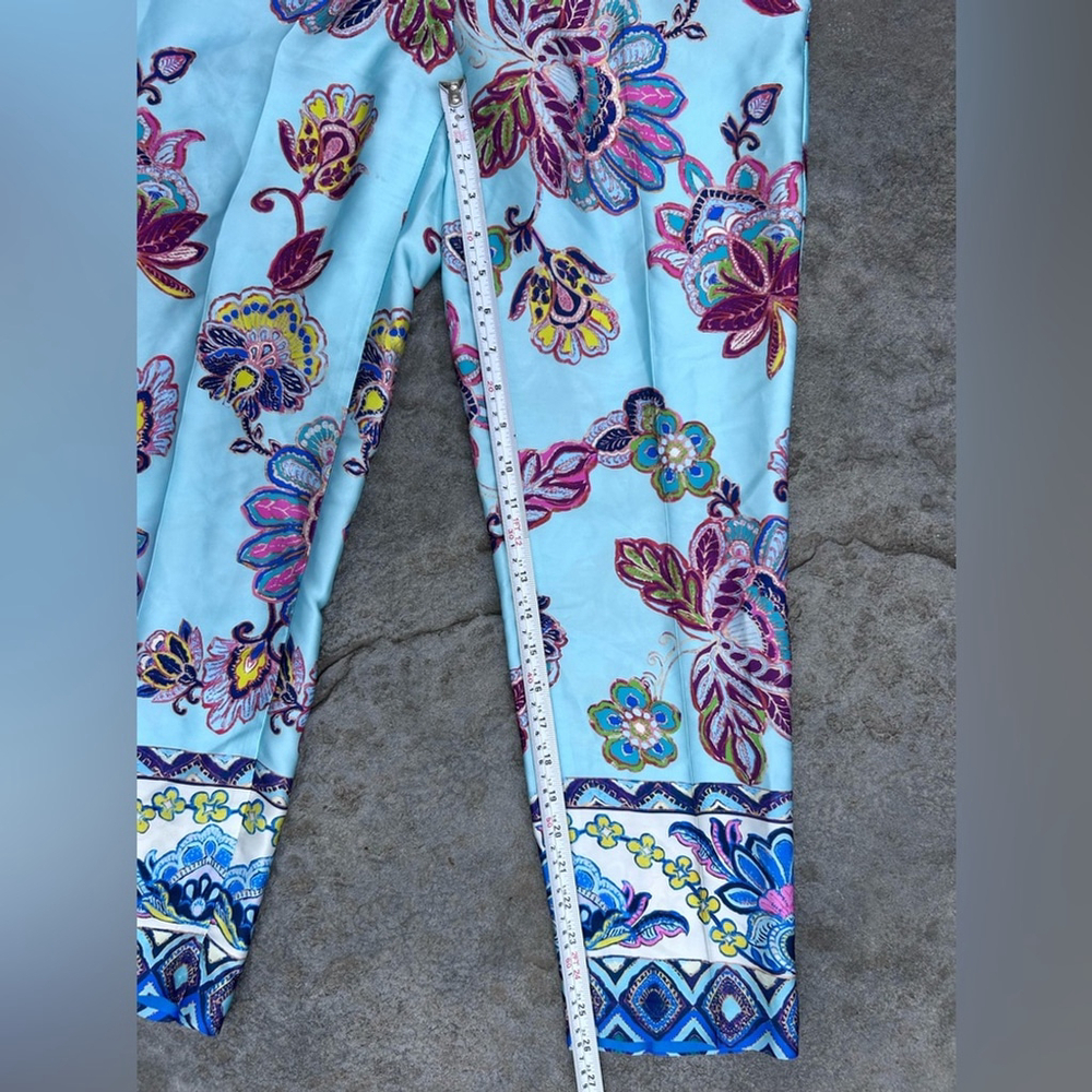 ZARA Blue print cropped-leg trousers, Floral Print Women's Pants - Picture 8 of 9
